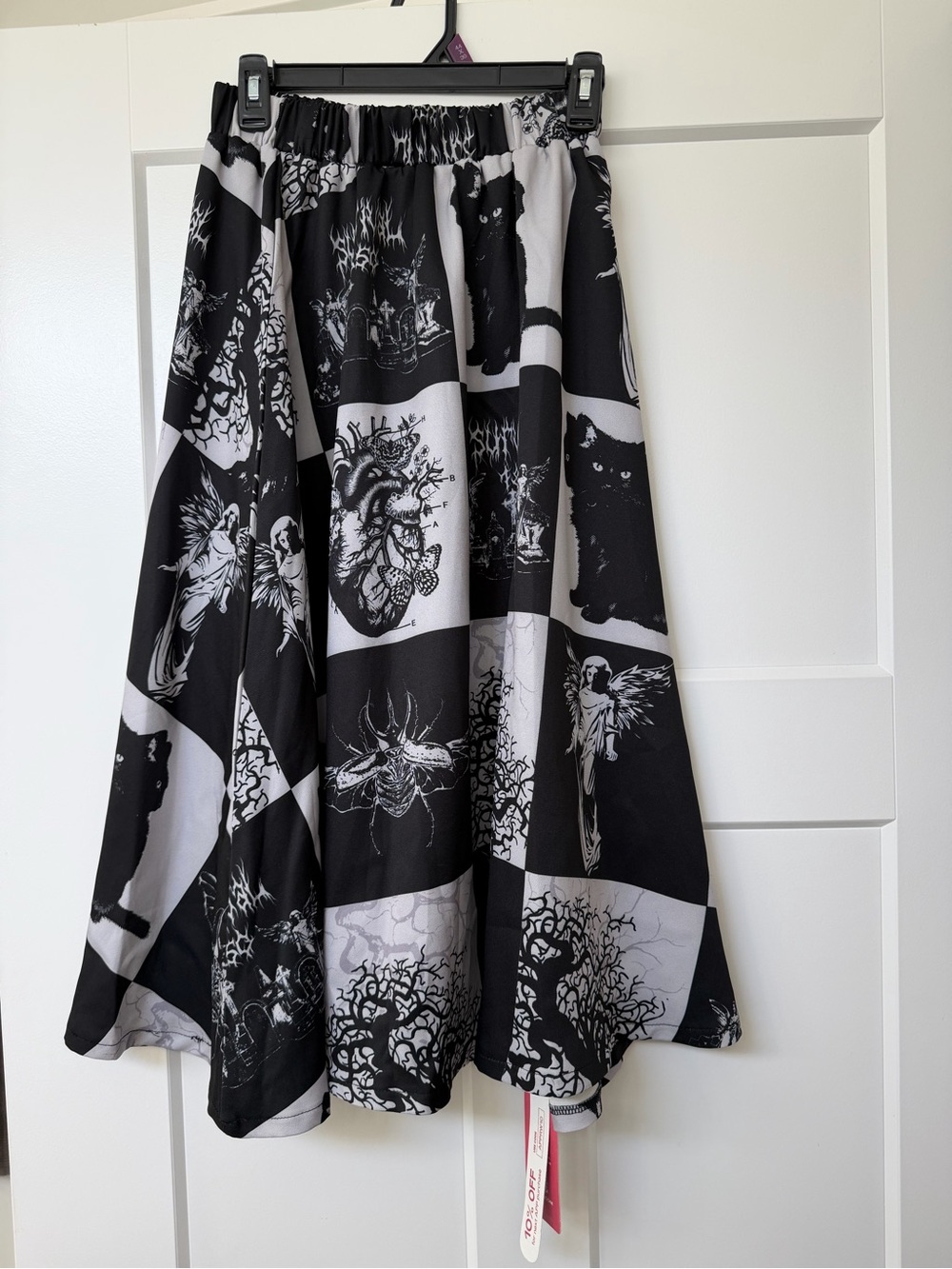 ROMWE NWT Gothic Graphic Midi Skirt Black Cat Moth Size S